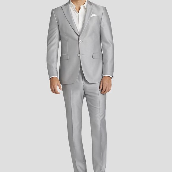 NEW Egara Skinny Fit Shiny Silver FULL Suit JACKET AND PANTS 39R 33WX32 - Picture 1 of 7